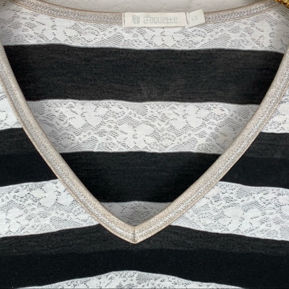 Laquette White Lace Black Stripe VNeck Long Sleeve - Picture 3 of 6